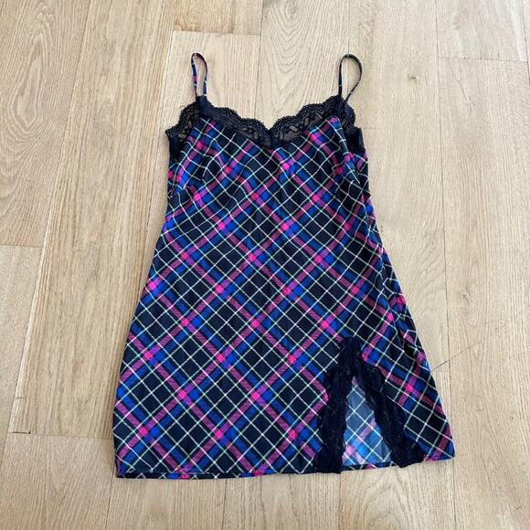 Current Mood Dresses & Skirts - Current Mood Hit A Nerve Plaid Mini Slip Dress in Black, Pink & Blue